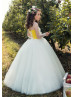 Sheer Long Sleeves Lace Tulle Corset Back Floor Length Flower Girl Dress